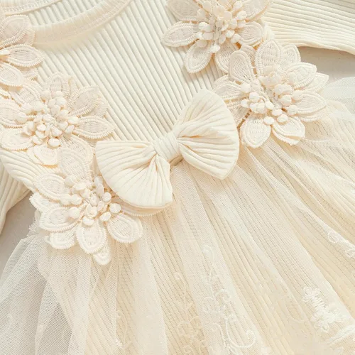 Vista 5 de Mameluco para bebé recién nacido, manga larga, con volantes, vestido floral 3D, ropa de otoño