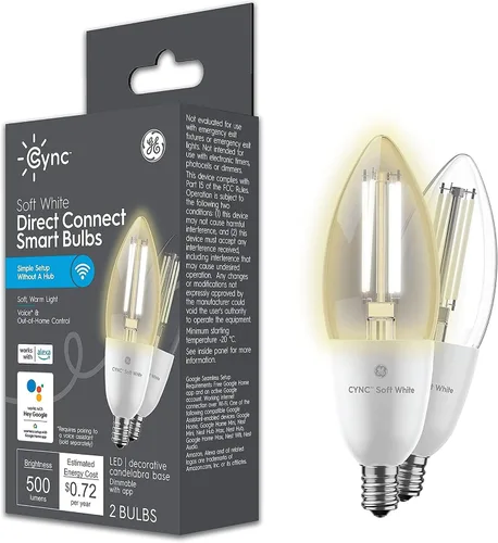 Vista 11 de GE CYNC - Bombilla LED inteligente, bombilla de vela B11, funciona con Amazon Alexa y Google Home, luz WiFi, equivalente a 60 W, blanco suave, base