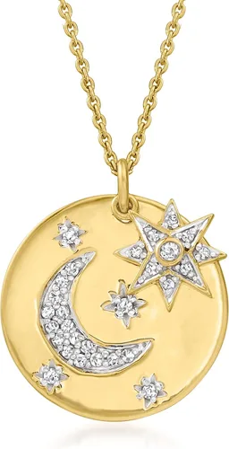 Vista 3 de Ross-Simons 0.15 ct. t.w. Diamond Celestial Disc Pendant Necklace in 18kt Gold Over Sterling