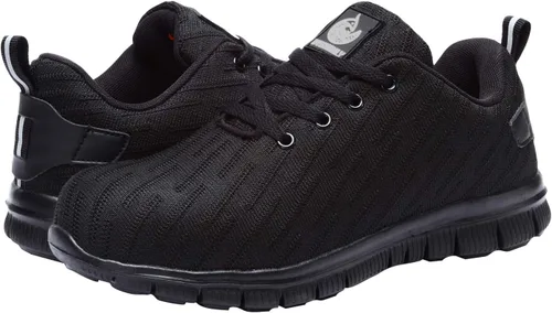 Vista 8 de DYKHMILY Zapatos deportivos con punta de acero para hombres y mujeres, zapatos de trabajo ligeros, antideslizantes, zapatos de seguridad