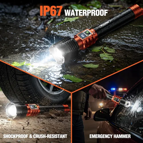 Vista 8 de Wdtpro Linternas LED Recargables de Alto Lúmenes, Linterna Recargable Súper Brillante de 90,000LM con Pantalla LCD, 5 Modos e Impermeable Potente