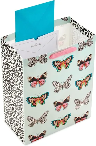 Vista 4 de Hallmark Bolsa de regalo grande de 13" con papel de seda (mariposas, verde menta, rosa, negro) para Pascua, Día de la Madre, despedidas de soltera
