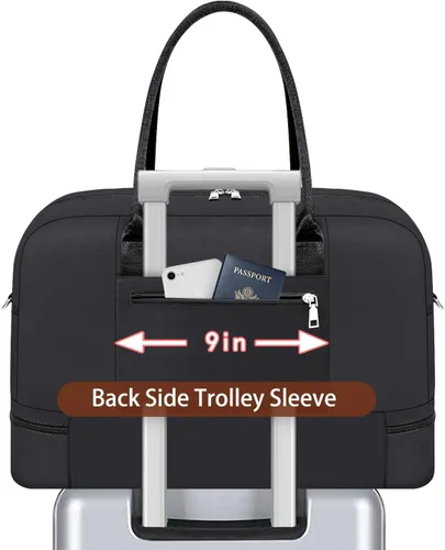 Vista 163 de IBFUN Bolsas de fin de semana para mujer, bolsa grande de lona para viaje, bolsa de viaje con compartimento para zapatos, 21 pulgadas, juego de 3