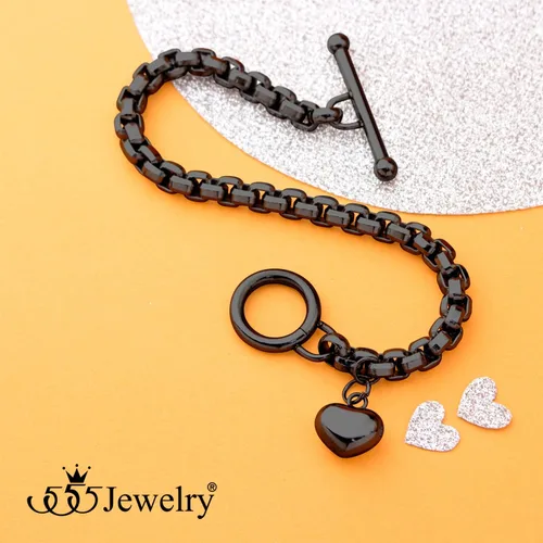 Vista 4 de 555Jewelry Pulsera de acero inoxidable con cadena de eslabones y corazón para mujeres y niñas