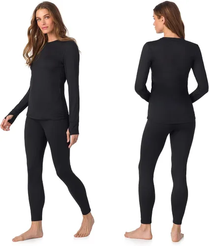 Vista 2 de Cuddl Duds Heavyweight 2 Piece Sets Base Layer Thermal Underwear for Women Negro