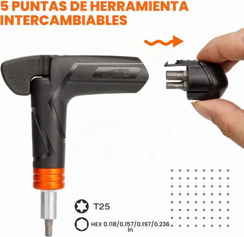 Vista 2 de Super B Llave dinamométrica ajustable en T – 4, 5, 6 NM incluye 3, 4, 5, 0.236 in hexagonal y T 25 brocas de herramienta – Llave dinamométrica