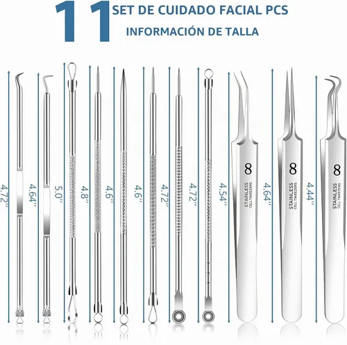 Vista 7 de Kit de herramientas para eliminar puntos negros, herramienta extractora de espinillas, herramienta extractora de espinillas, herramienta profesional