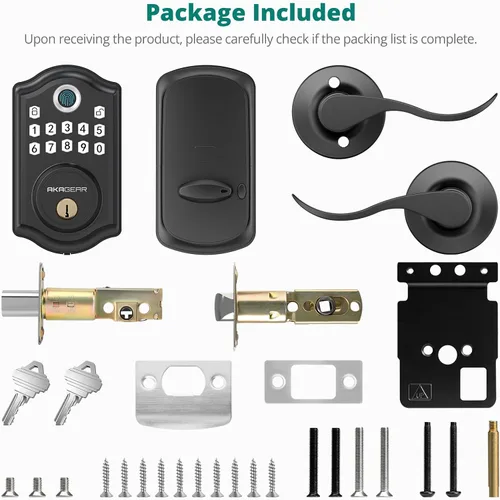 Vista 9 de AkaGear DS10 Pro - Cerradura de puerta de entrada sin llave con juego de manija de palanca, control de aplicación Bluetooth, cerraduras de puerta