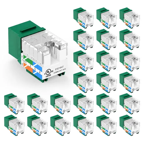 Vista 14 de VCE UL Listed Cat6 RJ45 Keystone Jack Insert 25-Pack, 90 Degree Punch Down Keystone Jack Adapter Slim Profile Negro