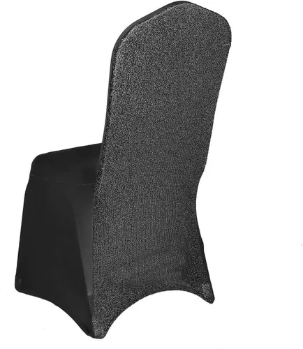 Vista 3 de Tableclothsfactory Funda elástica para silla de banquete de elastano negro con brillo metálico para eventos de comedor para banquete de boda