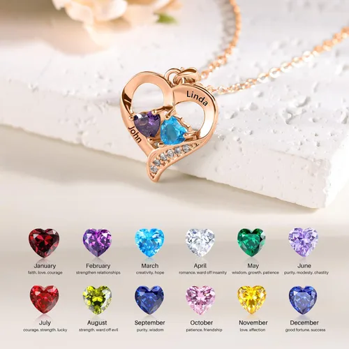 Vista 2 de Lam Hub Fong Collar con nombre para mujer, regalos personalizados para el día de la madre, collar de piedra natal para madre e hija, regalos