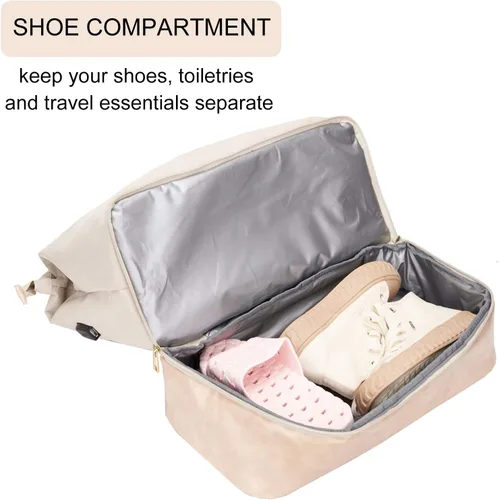 Vista 3 de MINKARS Bolsa Weekender, Beige, Bolsa de fin de semana con compartimento para zapatos