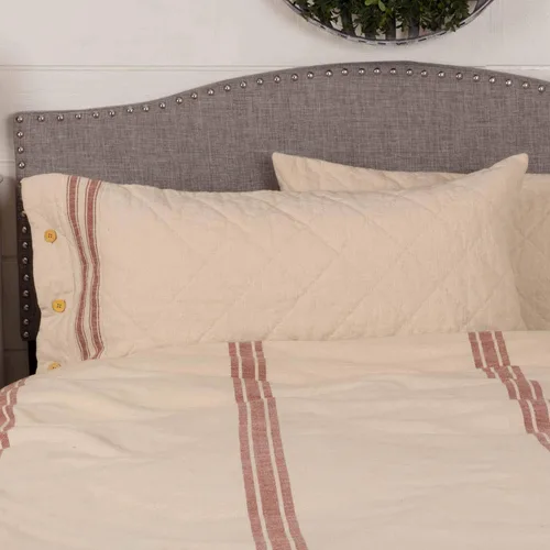 Vista 5 de Piper Classics Market Place Funda de Almohada Euro Sham Acolchada con Rayas Ticking Rojas, 26" x 26", Ropa de Cama Estilo Granja Roja y Crema