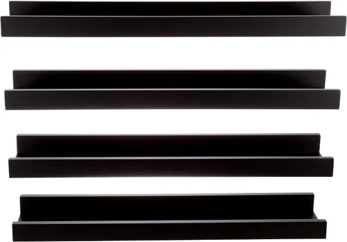 Vista 5 de Kiera Grace Estantes flotantes de madera con borde de 23 pulgadas, color negro, paquete de 4 estantes de marco de fotos para montaje en pared