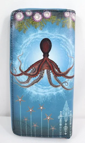 Vista 3 de Ocean Dream Mystic Octopus Deep Sea Paradise Art - Cartera grande, Cartera con cremallera