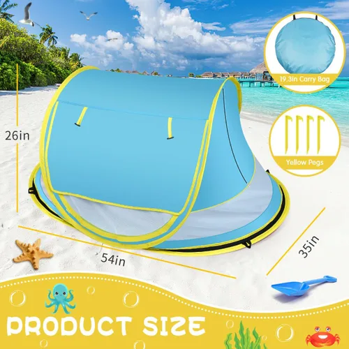Vista 2 de Baby Beach Tent,Large Pop Up Beach Tent Sun Shade for Beach,Portable Baby Travel Tent with Mosquito Net,Indoor Baby Play Tent,UPF 50+ UV Protection