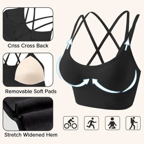 Vista 5 de Sykooria - Sostén deportivo con tirantes para mujer, espalda cruzada sexi, para yoga, correr, atletismo, gimnasio, entrenamiento, camiseta sin