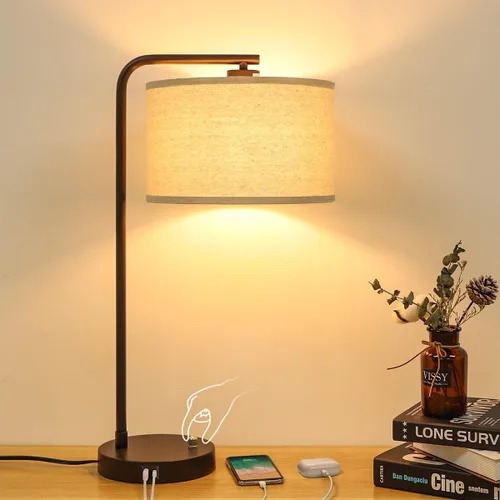 Vista 16 de Juego de 2 lámparas de mesa, lámpara de mesita de noche completamente regulable con puertos de carga USB C+A, lámparas modernas de noche