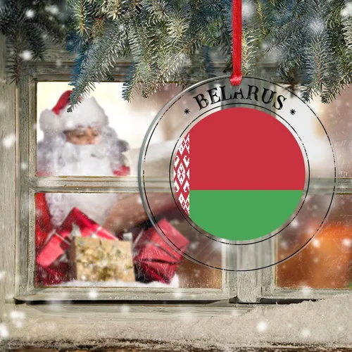 Vista 6 de Bandera de Bielorrusia, adornos decorativos para colgar, bandera nacional de Bielorrusia, decoración de árbol de Navidad, recuerdo navideño, adorno