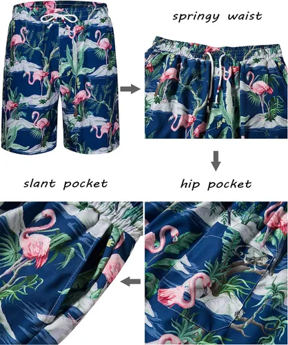 Vista 6 de fohemr Mens Hawaiian Shirt and Short Beach Set Match Tropical PineappleFlamingo Pattern Outfits Short Sleeve Short 2 PC