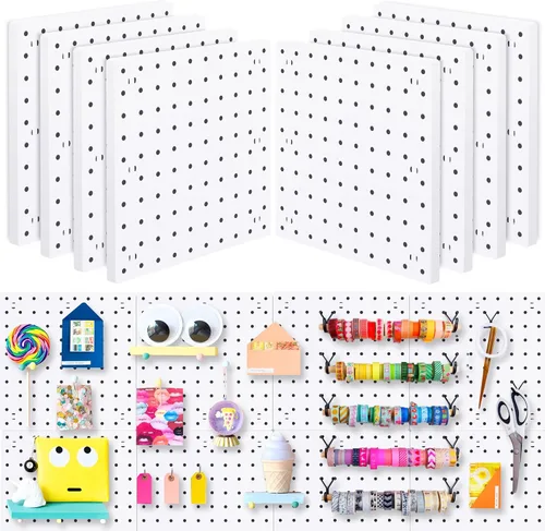 Vista 9 de 4 Piezas Paneles de Tablero Perforado, Soporte de Pared de Tablero Perforado ABS Blanco, Fácil Instalación para Sala de Manualidades, Garaje