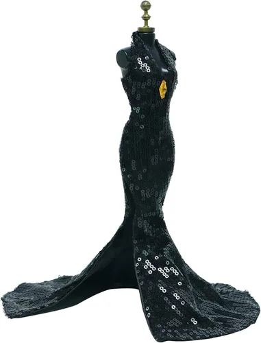 Vista 3 de Precioso vestido de muñeca hecho a mano, vestido de noche con lentejuelas, trajes de fiesta de boda para muñecas de 11.5 pulgadas (negro)