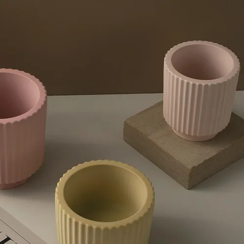 Vista 5 de Moldes redondos para tarros de velas, moldes de silicona cilíndrica creativa, moldes para hacer botellas redondas de rayas de hormigón