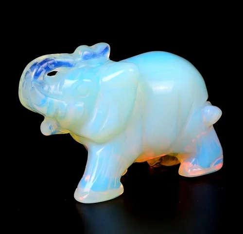 Vista 5 de Estatua de cristal de cuarzo de elefante de ópalo,Piedra preciosa tallada con cristal curativo natural,Escultura de bolsillo Piedra de fluorita