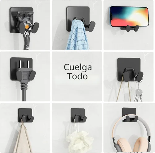 Vista 5 de Ganchos Adhesivos para Ducha para Interior - Extra Pegajosos de Acero Inoxidable, Soporte para Maquinilla de Afeitar, Accesorios de Ducha, Ganchos