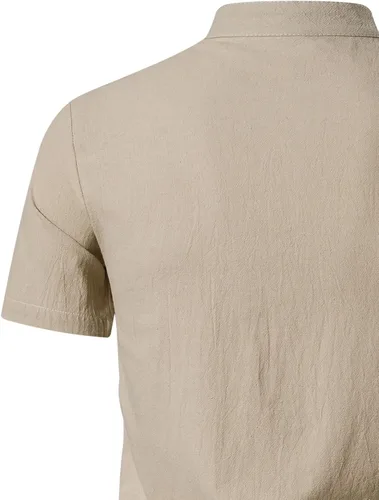 Vista 6 de LucMatton Camisas de manga corta de algodón para hombre estilo retro tradicional con cordones para medieval vikingo hippie a juego