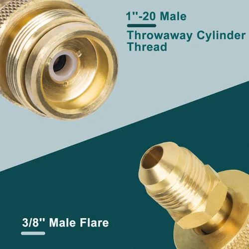 Vista 2 de GASPRO Adaptador de propano de 1 libra, cilindro desechable macho de 1 a 20 a convertidor de llamarada macho de 3/8 pulgadas, perfecto