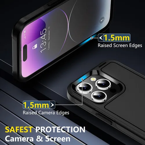Vista 4 de jaroco Funda magnética para iPhone 14 Pro, compatible con MagSafe, protección resistente contra caídas con 2 protectores de pantalla de vidrio +