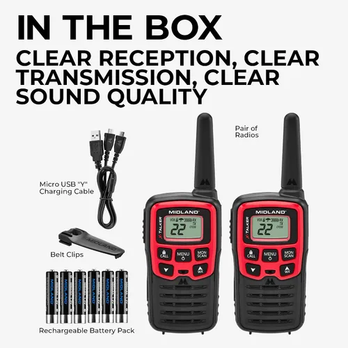 Vista 4 de Midland - X-TALKER T31VP, Walkie Talkies FRS de 22 canales - Radios bidireccionales de alcance extendido, 38 códigos de privacidad y alerta