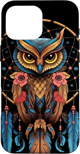 Vista 19 de Funda para iPhone 17 con diseño de plumas indias nativas americanas y búho