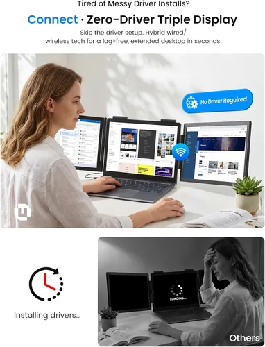 Vista 2 de UPERFECT Extensor de pantalla para laptop, monitor portátil triple inalámbrico de 14 pulgadas, monitor de viaje dual ultra delgado 125% sRGB un