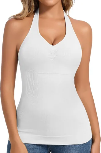 Vista 12 de JOYSHAPER Camisola moldeadora con brasier integrado de compresión halter para mujer, control de abdomen, brasier acolchado Halter Neck & V Neck #5