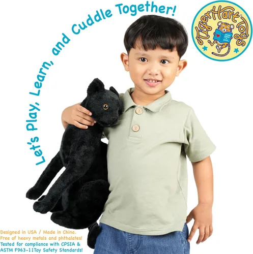 Vista 5 de TigerHart Boone, el gato negro, animal de peluche relleno de 13 pulgadas