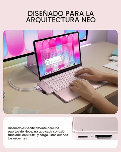 Vista 2 de Satechi Concentrador a presión USB-C 6 en 2, HDMI 4K/60Hz, para MacBook Neo, Blush