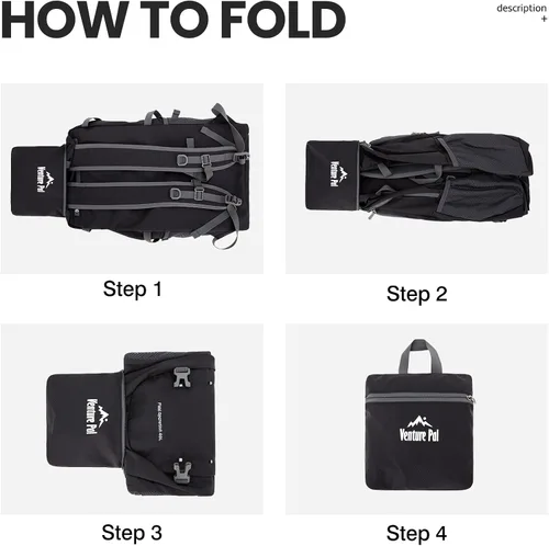 Vista 6 de Venture Pal - Mochila de senderismo ligera y plegable para viajes de 40L, para día a día - Negro