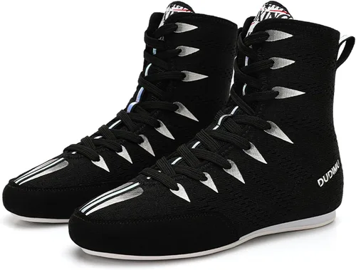 Vista 5 de JiuQing Zapatos de boxeo para niños y niñas, botas de entrenamiento de fitness, transpirables, antideslizantes, para lucha libre, sentadillas