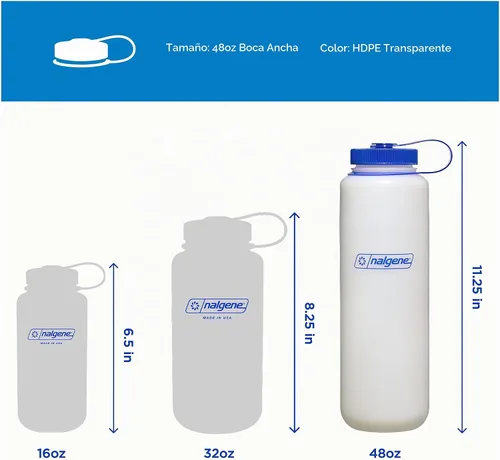 Vista 3 de Nalgene Botella de agua de boca ancha HDPE, transparente, 48 onzas