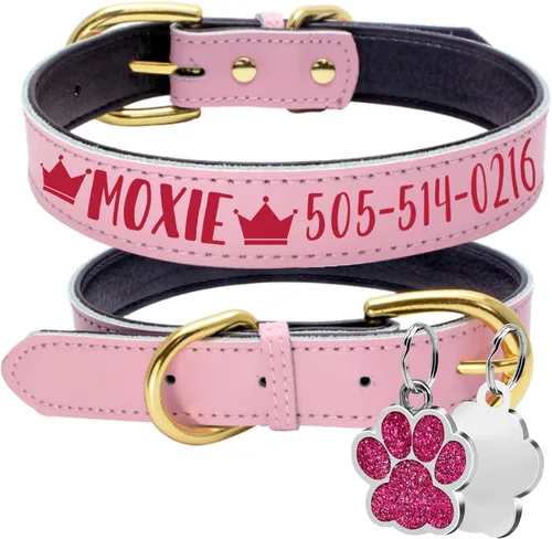 Vista 12 de LINMAGCO Collar reflectante personalizado para perro con campanas, estilo de cuero suave, resistente y ajustable, con placa de identificación Azul