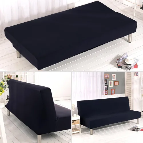 Vista 3 de Funda de sofá cama sin brazos de color sólido, poliéster spandex elástico, funda para futón de 3 plazas, completamente plegable, protector de sofá