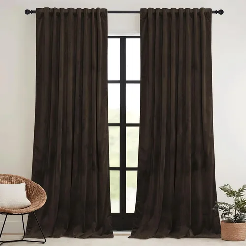 Vista 42 de RYB HOME Cortinas elegantes de terciopelo verde de 63 pulgadas de largo, bloqueo de luz, aislamiento térmico, elegantes cortinas de terciopelo
