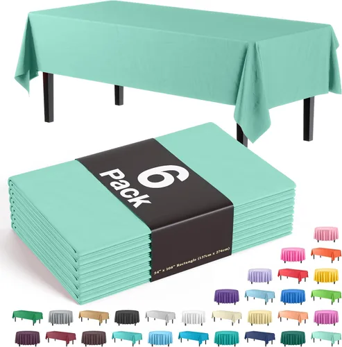 Vista 65 de Party Solids Paquete de 6 manteles de plástico prémium de 54 pulgadas x 108 pulgadas. Cubierta de mesa rectangular de plástico - Aqua