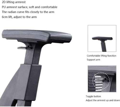 Vista 6 de Silla de oficina, silla de computadora de malla transpirable con soporte lumbar ergonómico ajustable, silla de escritorio giratoria negra