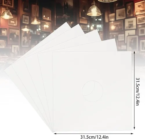 Vista 2 de Paquete de 10 chaquetas de disco de vinilo blancas de 12 pulgadas, cubiertas de álbum LP pesadas de 350 GSM con agujero central, fundas de repuesto
