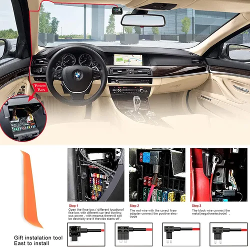 Vista 6 de Kit de cable duro para cámara de salpicadero, mini USB Bangjia de 12 V-24 V a 5 V/2 A, cable de alimentación para cargador de cámara de tablero