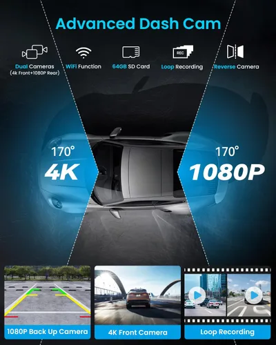 Vista 4 de Pantalla portátil Apple Carplay, estéreo de coche de 10 pulgadas y pantalla táctil automática Android, cámara de tablero 4K, cámara de respaldo