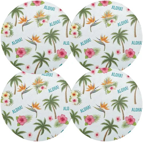 Vista 2 de Tropical Palm Hibiscus White Round Table Placemats, Heat Resistant Non Slip Washable Table Mats Set for Kitchen one sizex6